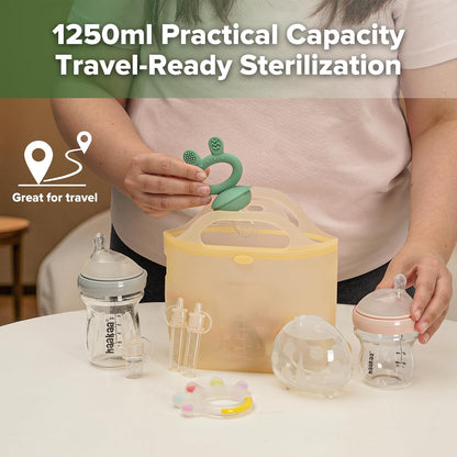 Haakaa Silicone Microwave Steamer & Steriliser Bag, 70oz/2000ml Large Capacity Reusable Steaming Bags for Baby Bottles, Breast Pump, Accessories, Pacifiers,Teethers, Great for Home&On The Go, Grey/1PC
