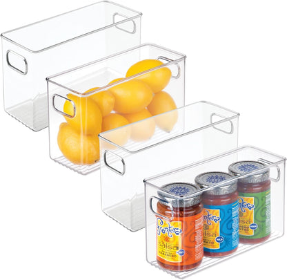iDesign Slim Clear Plastic Storage Bin, Tall Narrow Organizer for Kitchen, Fridge, or Pantry, 4-Pack