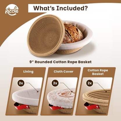 RICCLE Banneton Bread Proofing Basket, 2 Round Sourdough Banneton Baskets
