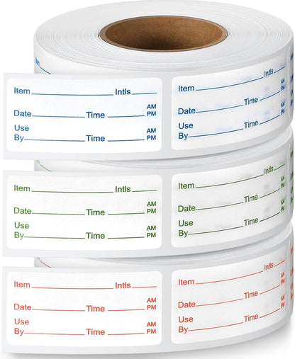 Harloon 3 Rolls 1500 Pcs Dissolvable Food Labels 1 x 2 Inch Removable Food Container Labels Stickers for Container Bottle Kitchen Restaurant Use, 3 Colors