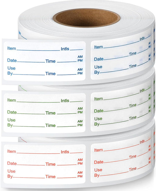 Harloon 3 Rolls 1500 Pcs Dissolvable Food Labels 1 x 2 Inch Removable Food Container Labels Stickers for Container Bottle Kitchen Restaurant Use, 3 Colors