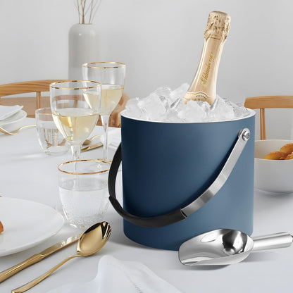 Bakpoco Insulated Ice Bucket with Silicone Lid, Scoop, Tongs & Strainer, 3L Stainless Steel Double Wall Ice Buckets for Parties & Cocktail Bar, Champagne Ice Bucket with Lid for Freezer, Ivory