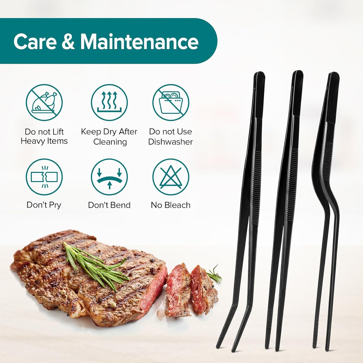 Kitchen Tweezer Tongs Set,6 Pcs Kitchen Tweezers,6.3" Cooking Tweezers Set,Stainless-Steel Food Chef Culinary Tweezers Tongs for Baking Decorating Feeding Plating,Black