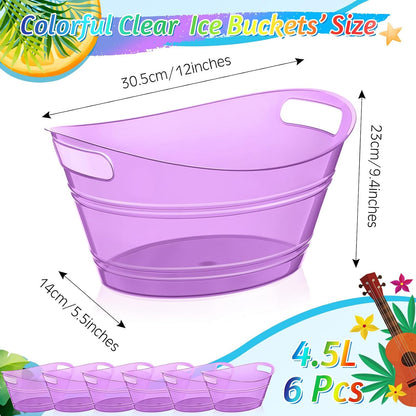 meekoo 6 Pcs Plastic Ice Buckets Bulk with Handles 4.5L Oval Storage Tub Large Capacity Ice Drink Bucket for Party Bar Wine Beer Champagne Beverage Bottle Cooler (4.5 L,Orange)