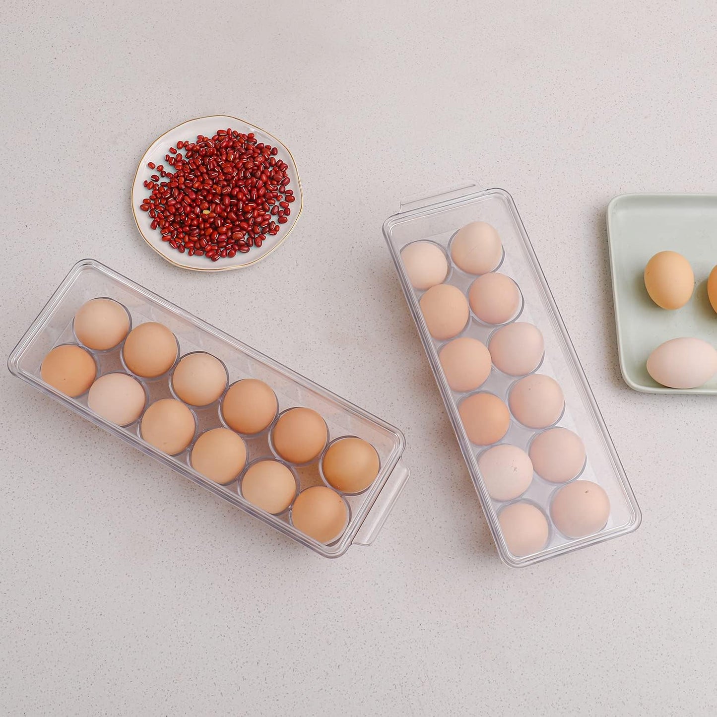 Sooyee 2 Pack Covered Egg Holders for Refrigerator,Clear 2X24 Deviled Egg Tray Storage Box Dispenser,Stackable Plastic Egg Cartons,Egg Holder Countertop(48 Eggs)
