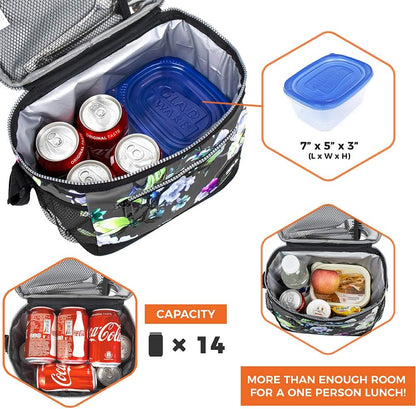 opux Insulated Lunch Box Men Women, Lunch Bag for Work School, Leakproof Soft Cooler Tote Adult, Large Lunch Pail Kids Boys Girls, Picnic Beach Food Bag with Shoulder Strap, Purple Floral