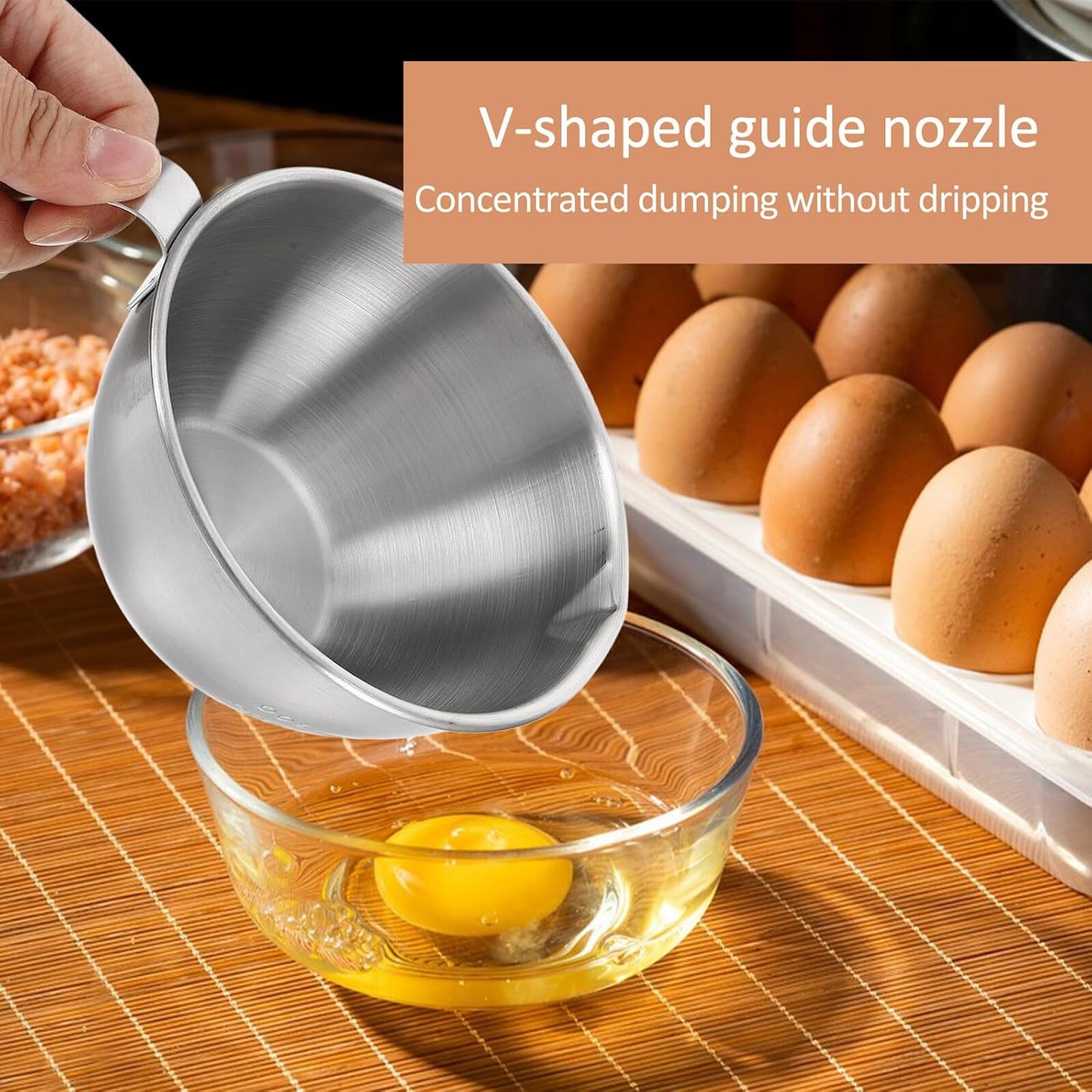 Mixing Bowl Stainless Steel Pour Spout Large Capacity Measuring Cup Handle and Scale for Baking Cooking and Egg Beating