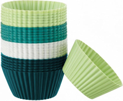 Reusable Silicone Cupcake Liners, BPA Free Silicone Muffin Cups for Baking, Oven Microwave Air Fryer Safe, 2.75 x 1.7 x 1.2 Inches, Dishwasher Safe Baking Cups, 8 Rainbow Colors, 24 Pack