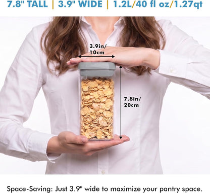Shazo Airtight Food Storage Containers with Lids - 6 PC BPA Free Clear Plastic Cereal Containers with Easy Lock Lids for Kitchen and Pantry Organization for Snacks and Pasta - 1.2L