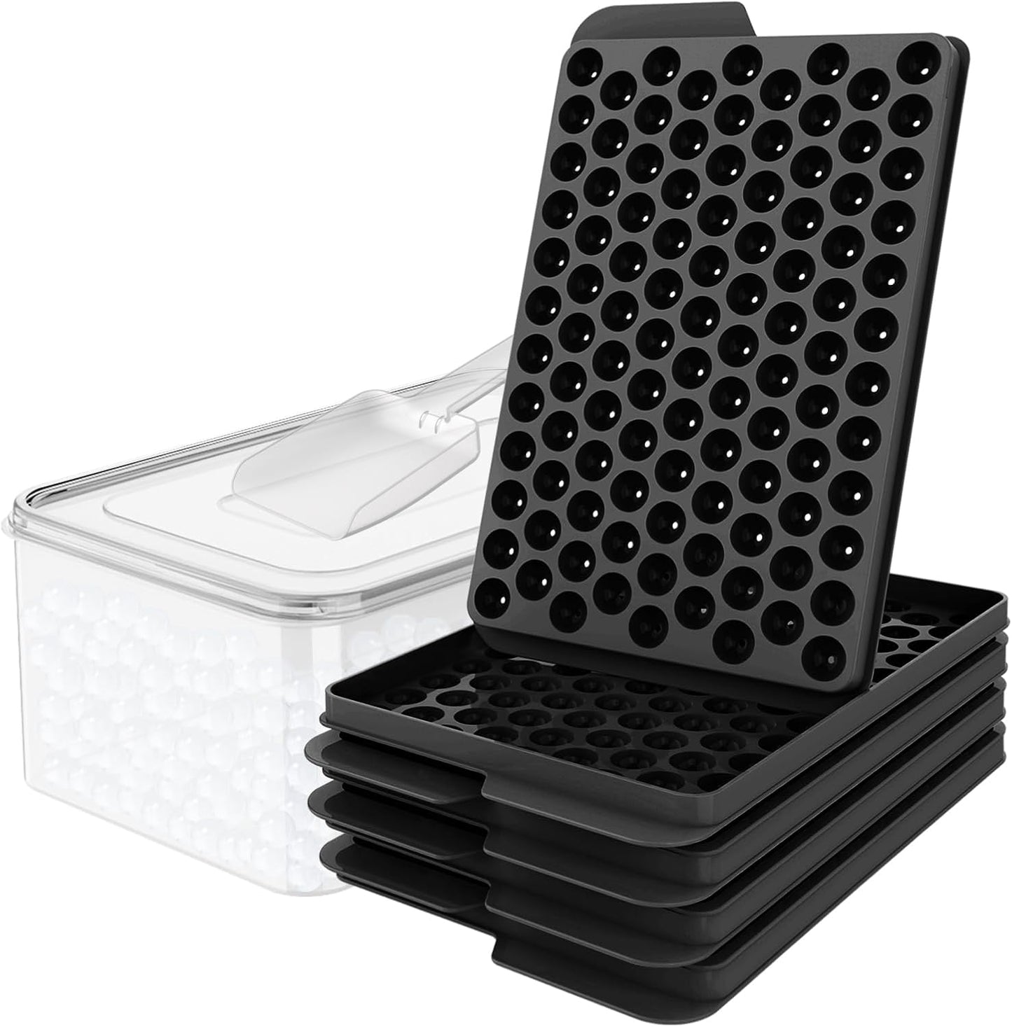 WIBIMEN Mini Ice Cube Trays, 0.55” Tiny Pebble Ice for Iced Coffee & Cocktails, Fast Chill, Easy Twist Release, Stackable with Lid & Storage Bin (2 Pack, Blue)