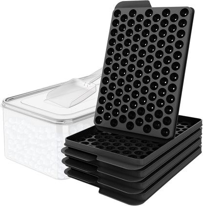 WIBIMEN Mini Ice Cube Trays, 0.55” Tiny Pebble Ice for Iced Coffee & Cocktails, Fast Chill, Easy Twist Release, Stackable with Lid & Storage Bin (2 Pack, Blue)