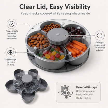 Divided Serving Tray that Spins, Spinning Lazy Susan Organizer, Grey, Flower Design