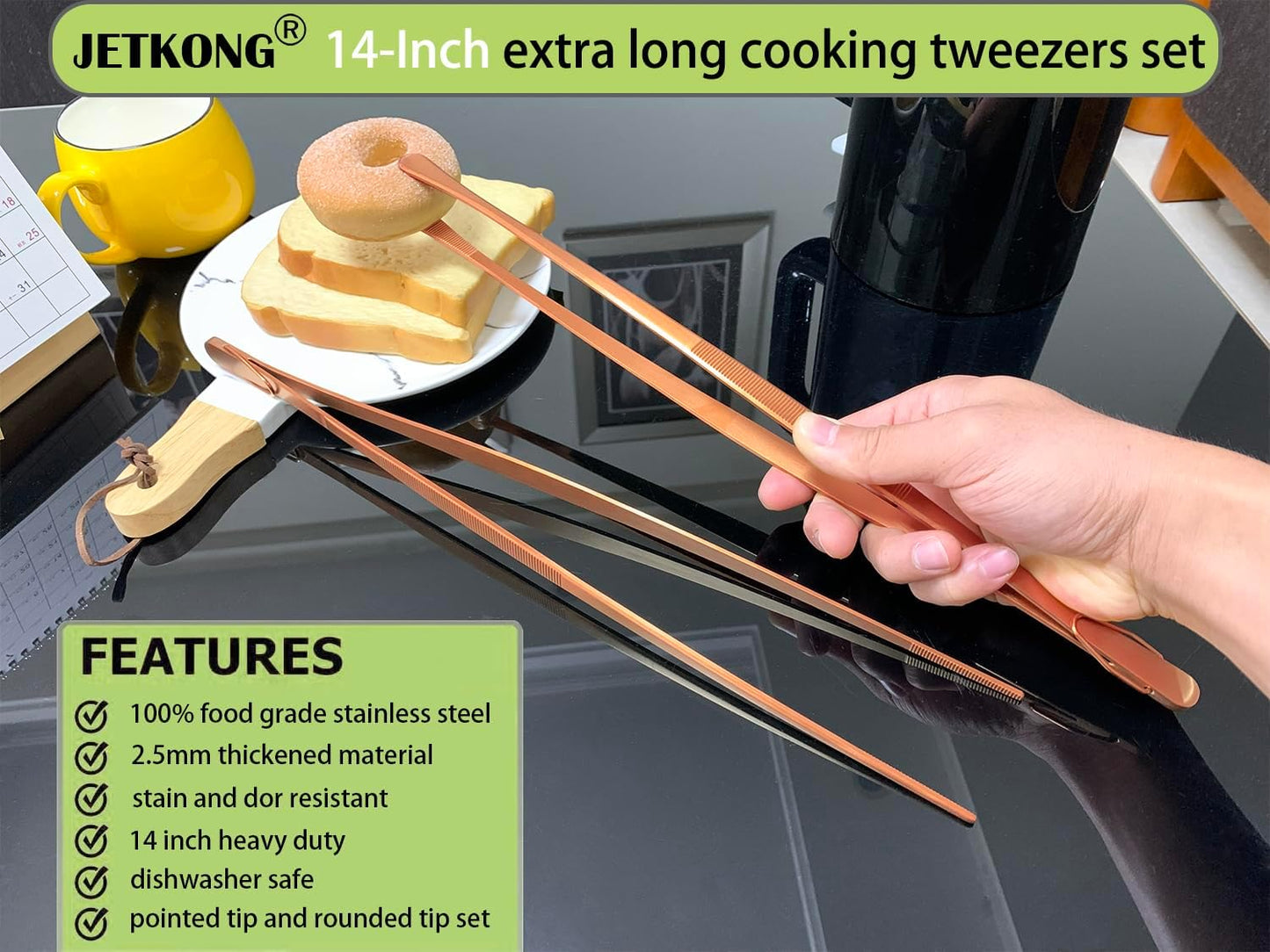 JETKONG 2 Pcs 12-Inch Kitchen Tweezers Fine Tweezer Tongs, Extra-Long Stainless Steel Cooking Tweezers (Silver)