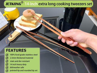 JETKONG 2 Pcs 12-Inch Kitchen Tweezers Fine Tweezer Tongs, Extra-Long Stainless Steel Cooking Tweezers (Silver)