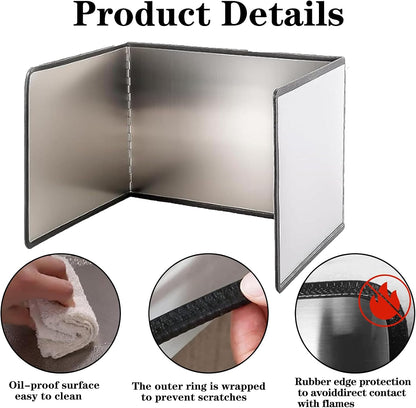 3 Sided Splatter Guard Stainless Steel Foldable Grease Splatter Screen for Frying Pan, Nonstick & Heat Resistant Stove Top Shield, Stops Oil Splashes for Safer Cooking