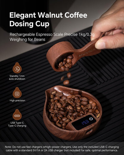 Walnut Coffee Bean Scale Set with Spritzer, Coffee Lover Gifts