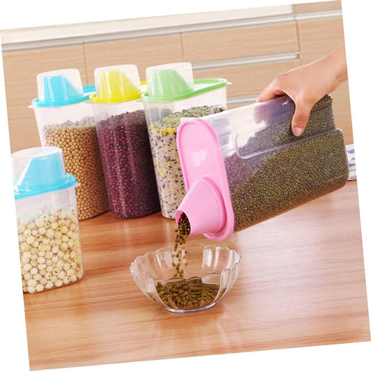 UKCOCO Clear Airtight Food Storage Container with Pour Spout and Measuring Cup Large Green Plastic Cereal Keeper for Rice Grains Beans Nuts Pantry Organization and Dampproof