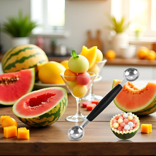 1Pc Black Double-Sided Fruit Melon Baller Spoon 2 in 1 Stainless Steel Melon Ballers Melon Scoop for Watermelon Cantaloupe Icecream Ball,18cm,Fruit and Vegetable Tools,Melon Ballers,Kitchen and Dining