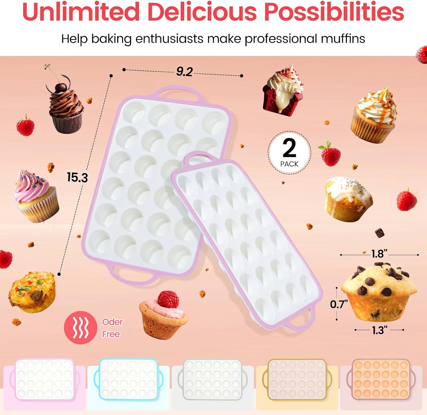 Silicone Muffin Pans for Baking 2 Pack, 2.6 Inch with Metal Reinforced Frame, Regular Size Nonstick Cupcake Pan 12 Cups for Baking Homemade Muffins, Dishwasher Safe BPA Free-Blue