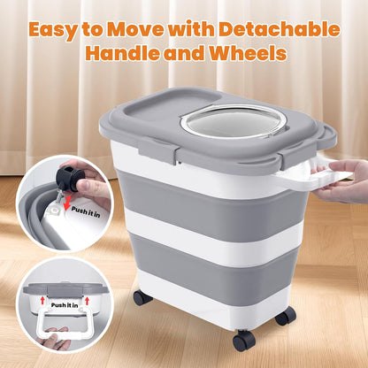 HOYTAMDAR 35lbs Dog Food Storage Container, Collapsible Dog Food Container, Wheels, Handle, Airtight Pet Food Storage Container, Scoop, 2L Small Dry Food Pail For Dog Cat Bird Food