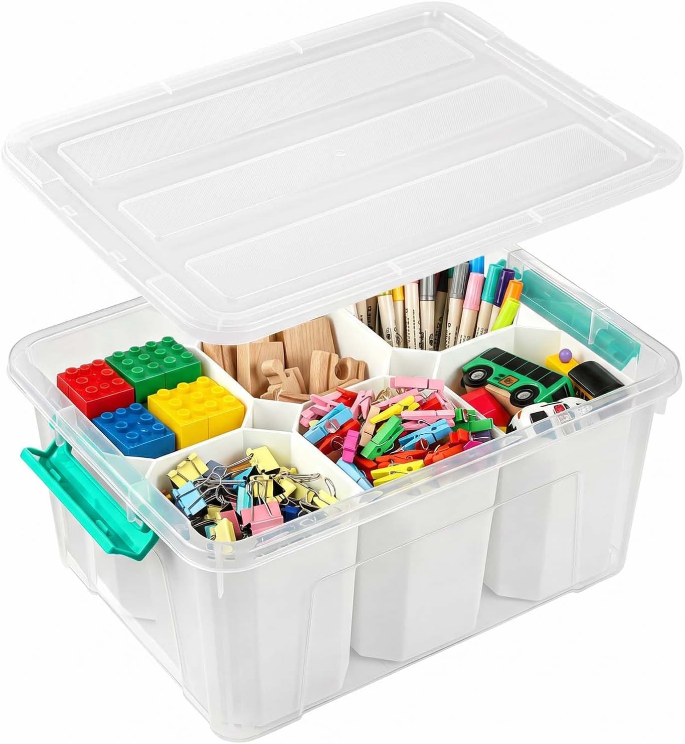 EOENVIVS Plastic Storage Bins with Lids 6 Pack, 7 Quart Storage Containers With Black Buckle Latch, Stackable Storage Organizers for Home Pantry Office Classroom Organization, Clear