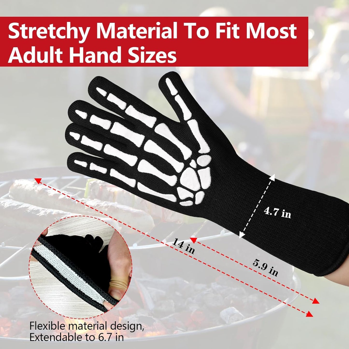 UBeesize Lengthen BBQ Gloves (Phoenix), 1472°F Heat Resistant Grill Glove, 14 inch Fireproof Oven Gloves for Cooking, Non-Slip Fire Glove for Grilling, Barbecue, Smoker, Baking, Frying