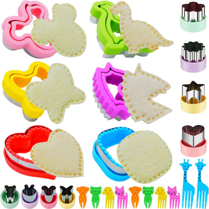 BANIC Uncrustable Sandwich Cutter, 43 Pcs Sandwich Cutter and Sealer, Crustless Sandwich Cutter Heart Star Unicorn Dino Butterfly etc, Lunch & Bento Box Accessories with Storage Container