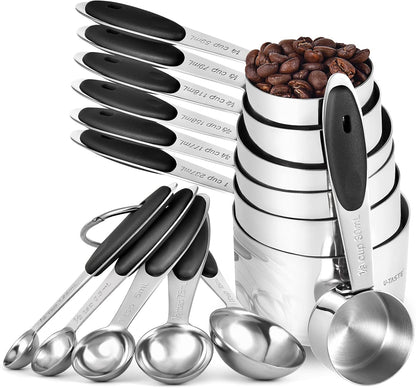 U-Taste 12 Piece Measuring Cups and Spoons Set in 18/8 Stainless Steel : 7 Measuring Cups & 5 Measuring Spoons