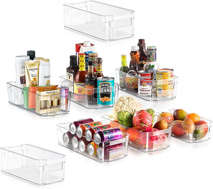 NutriChef Refrigerator Organizer Bins 6-Piece - Plastic Storage Bins with Egg Holder - For Fridge, Freezer, Kitchen, Cabinet, Countertops, Pantry - Stackable Food & Drink Containers, 14.5"x7" - Clear