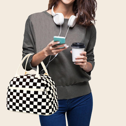 GYEUKHAM Lunch Bag Women, Lunch Box for Adult Men Kids Girls, Small Cute Lunchbox Tote Large Capacity Insulated Lunch Container Cooler for Work School Picnic Travel, Black White Stripes