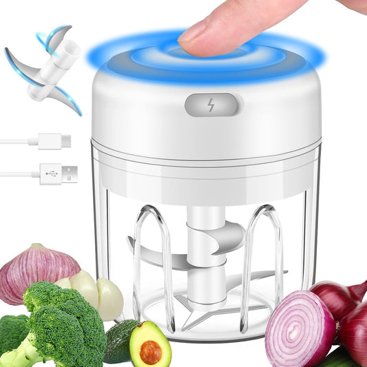 Electric Garlic Chopper, 30W Powerful Wireless Food Processor, 250ml Bowl