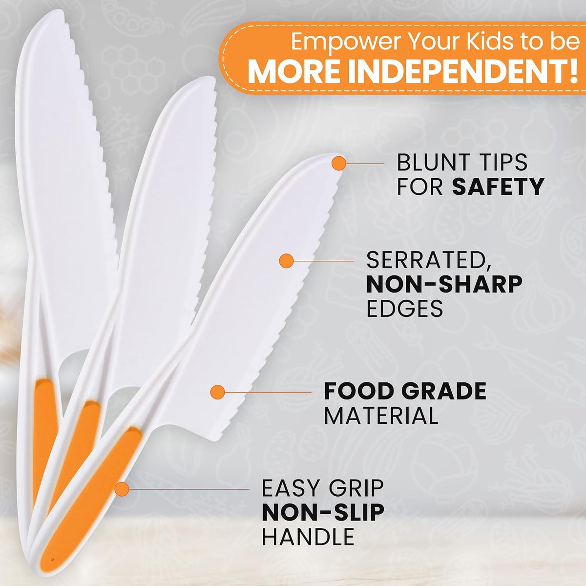 Zulay Kitchen 3-Piece Kids Knife Set for Real Cooking & Baking - Toddler Knives for Cutting Fruits, Veggies, & Cake - Children’s Montessori Knive with Serrated Edges - Safe & Fun Lettuce Knife (Red)