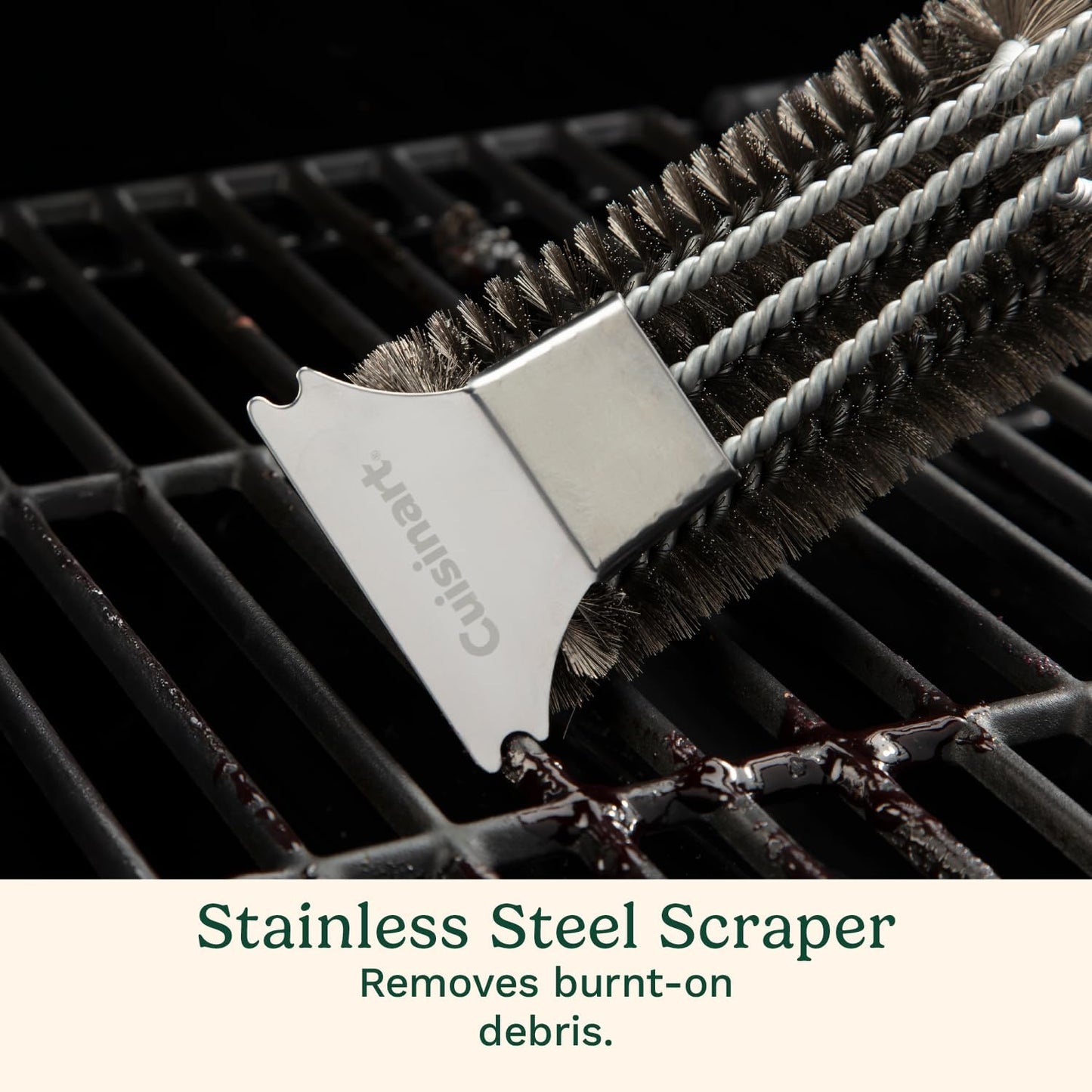 Cuisinart Stainless Steel 16.5" Long Handle Grill Cleaner Brush and Scraper for BBQ, Griddle, Grills, Cookout Tool, Grill Brush for Outdoor Grills BBQ Accessories