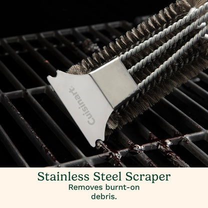 Cuisinart Stainless Steel 16.5" Long Handle Grill Cleaner Brush and Scraper for BBQ, Griddle, Grills, Cookout Tool, Grill Brush for Outdoor Grills BBQ Accessories