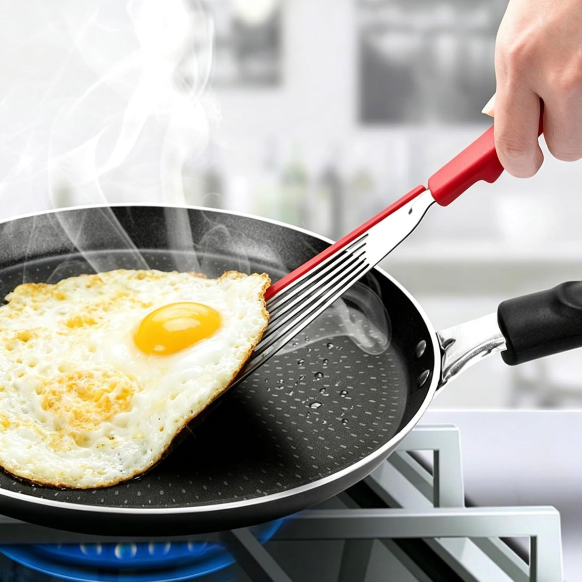 Nonstick Fish Spatula With Silicone Edge, FENGCHEN Silicone Fish Spatula, Heat-Resistant Fish Turner Spatula,Fish Spatulas For Cooking, For Scrapping, Flipping, Frying, Turning Foods (Silver)