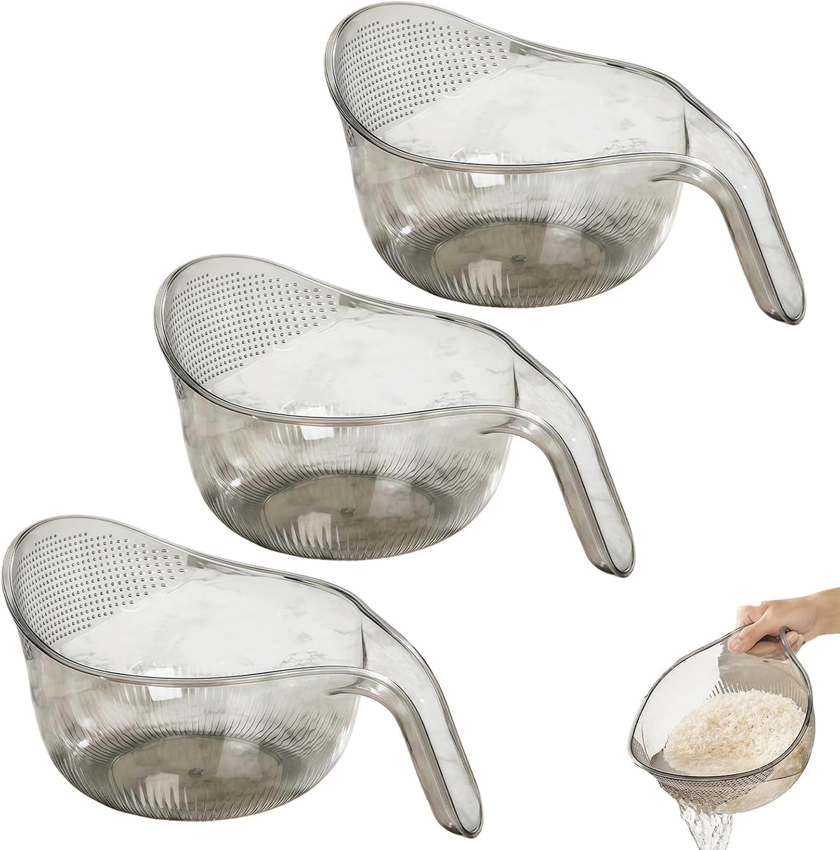 2027 New Aesthetic Multifunctional Rice Strainer with Handle (Gray+Green)