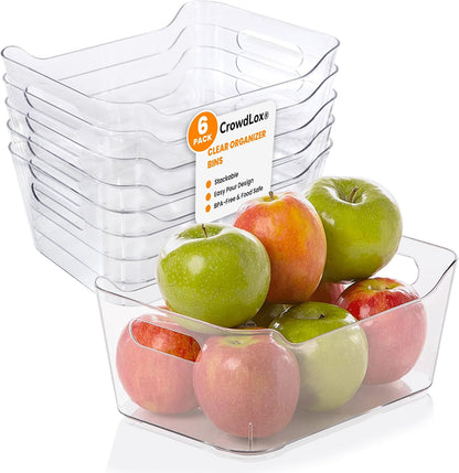 6 Pack Clear Plastic Storage Bins with Lids & Labels, Stackable Organizer Containers with Built-In Handles, BPA-Free Pantry Organization Bins for Kitchen