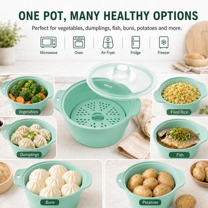 Collapsible Silicone Microwave Vegetable Steamer with Removable Steam Rack