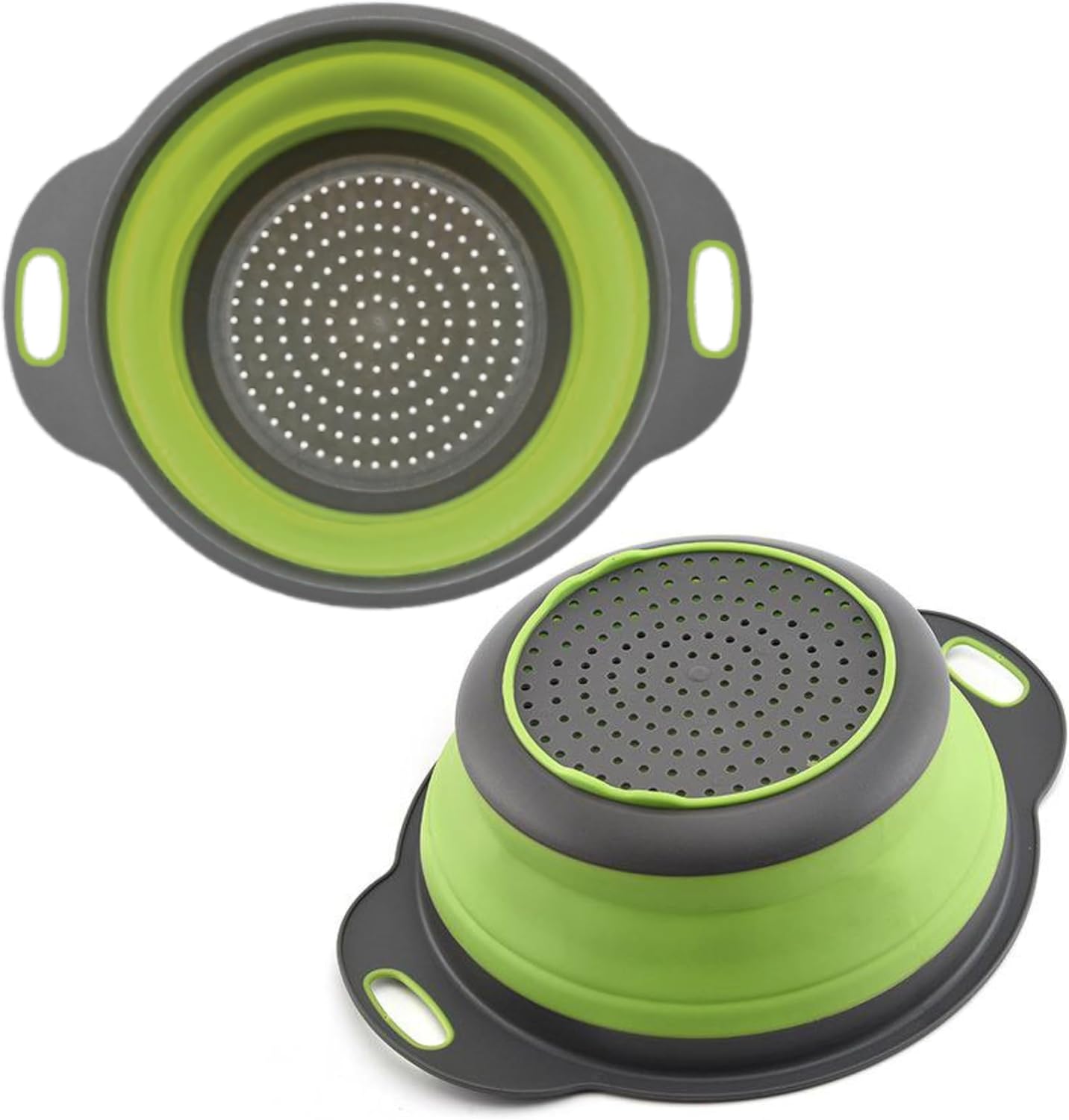 3PCS Green Foldable Kitchen Strainer Set – Silicone Colander Collapsible Strainers and Colanders Green Collander for Kitchen Collapsible Compact Drain Tools for Cooking Prep