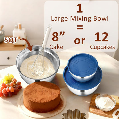 9 Pack Mixing Bowls with Airtight Lids & Grater Attachments, Khaki