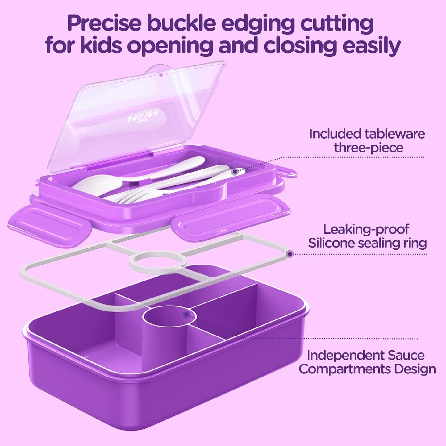 Jelife Bento Lunch Box for Kids - Leakproof Large Bento-Style with 4 Compartments Portions Lunchbox with Tableware Back to School, Reusable On-the-Go Meal and Snack Packing, Blue