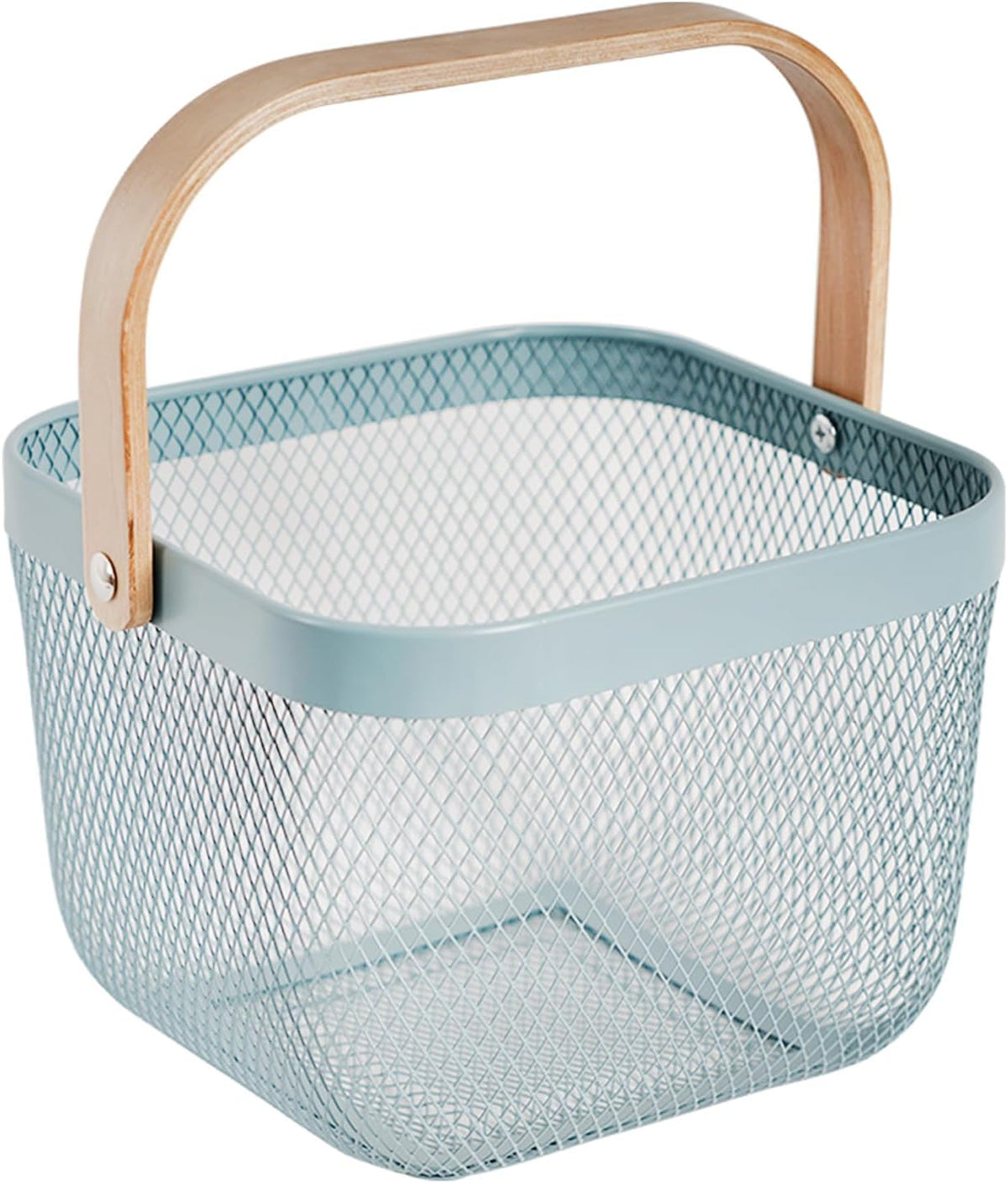 Metal Mesh Steel Harvest Basket, Rectangle Wire Garden Basket with Handle – Multi-functional Storage Organizer for Gathering Vegetables, Fruits, Kitchen, Garden, Picnic & Cabinet (Ivory)