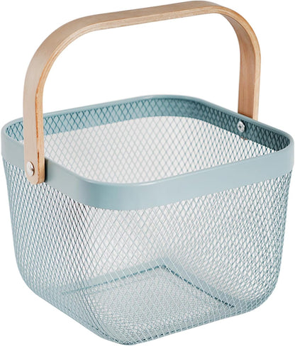 Metal Mesh Steel Harvest Basket, Rectangle Wire Garden Basket with Handle – Multi-functional Storage Organizer for Gathering Vegetables, Fruits, Kitchen, Garden, Picnic & Cabinet (Ivory)