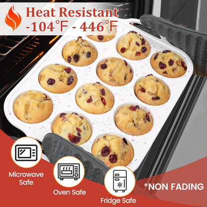 CAKETIME Mini Muffin Pan, Metal Reinforced Frame Mini Cupcake Pans 24 Cups Nonstick Muffin Silicone Molds with Handle for Baking Muffins, Cupcakes, Egg Bites 2 Pack