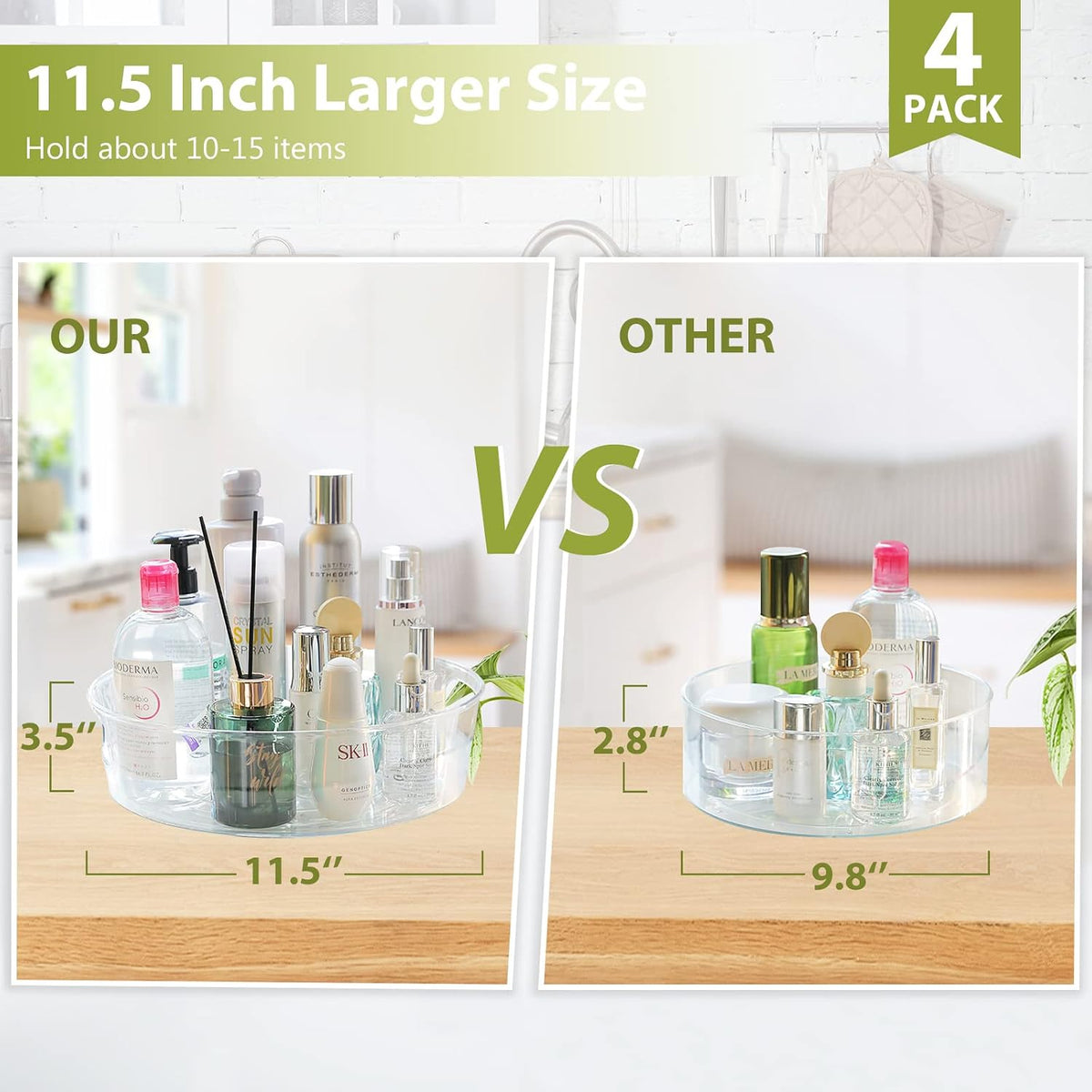 GUZON 4 Pack Lazy Susan Organizer for Cabinet, Upgraded 11.5" Clear Turntable Organizer with Handles and Raised Edge, Lazy Susan for Table Top, Pantry Organizers and Storage for Kitchen, Refrigerator