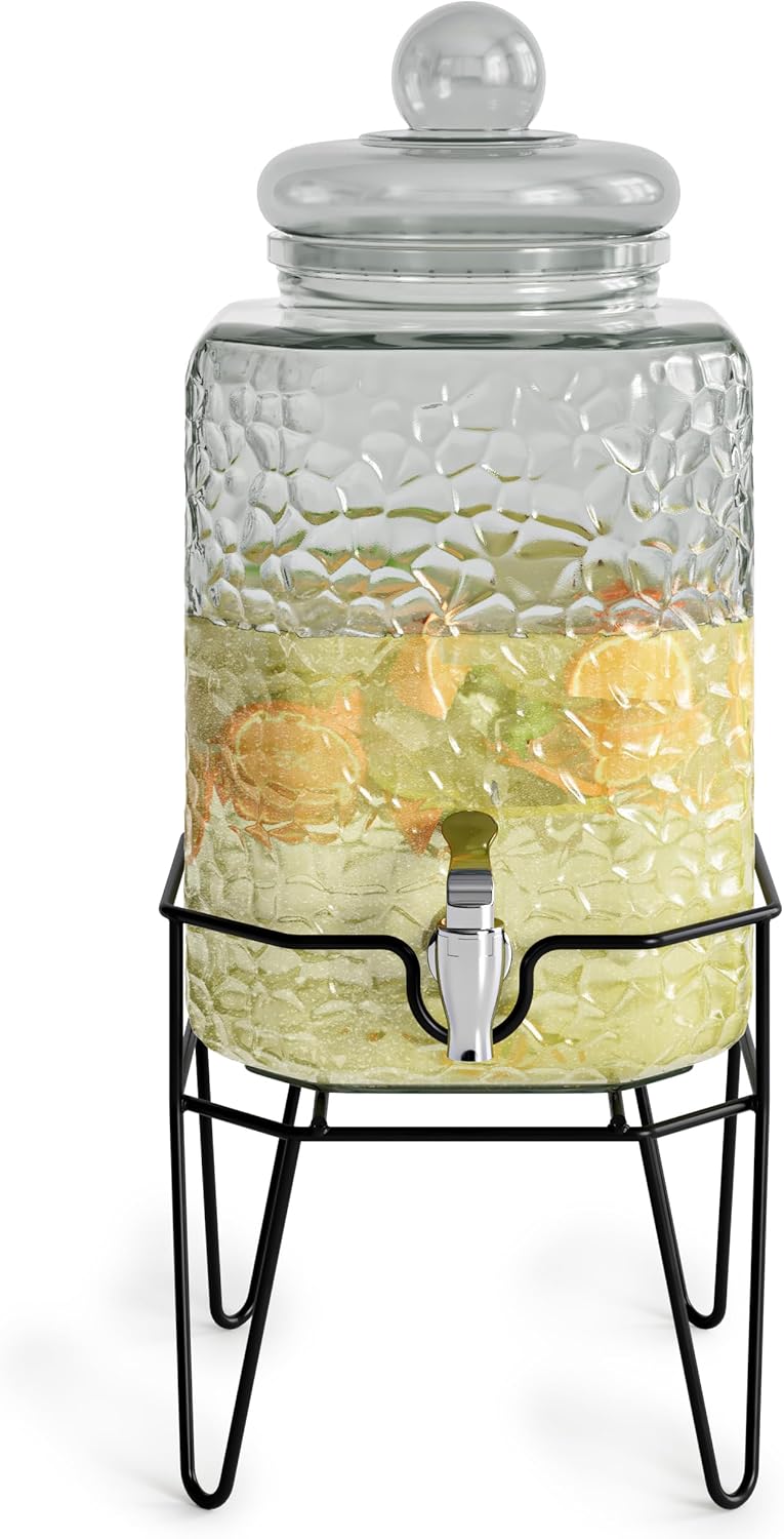 Style Setter Premium Glass Drink Beverage Dispensers - 1.5 Gal, Set of 3 | Dispenser Set with Metal Stand for Parties Cold Drinks, Lemonade, Cocktails, Juice – Party Glass Drink Dispenser Station