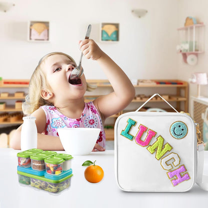 Insulated Lunch Bag With Adjustable Shoulder Strap, Nylon Preppy Lunch Box Large Insulated Lunch Bag Reusable Lunch Tote Bag with Smiley Preppy LunchBag for Girls School Travel Picnic (Green)