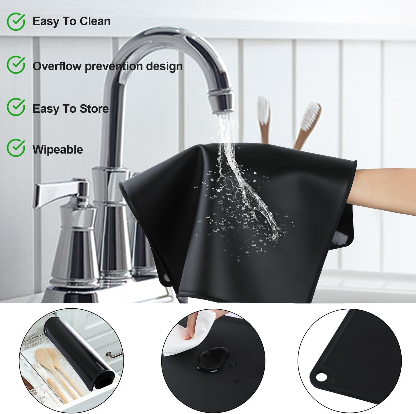 Extra Large Silicone Mat, 31.5x23.6 Inch Heat Resistant Mat for Kitchen Counter, Non Stick Silicone Baking Mat for Dough and Pastry, Thick Silicone placement Countertop Protector, Black countertop mat