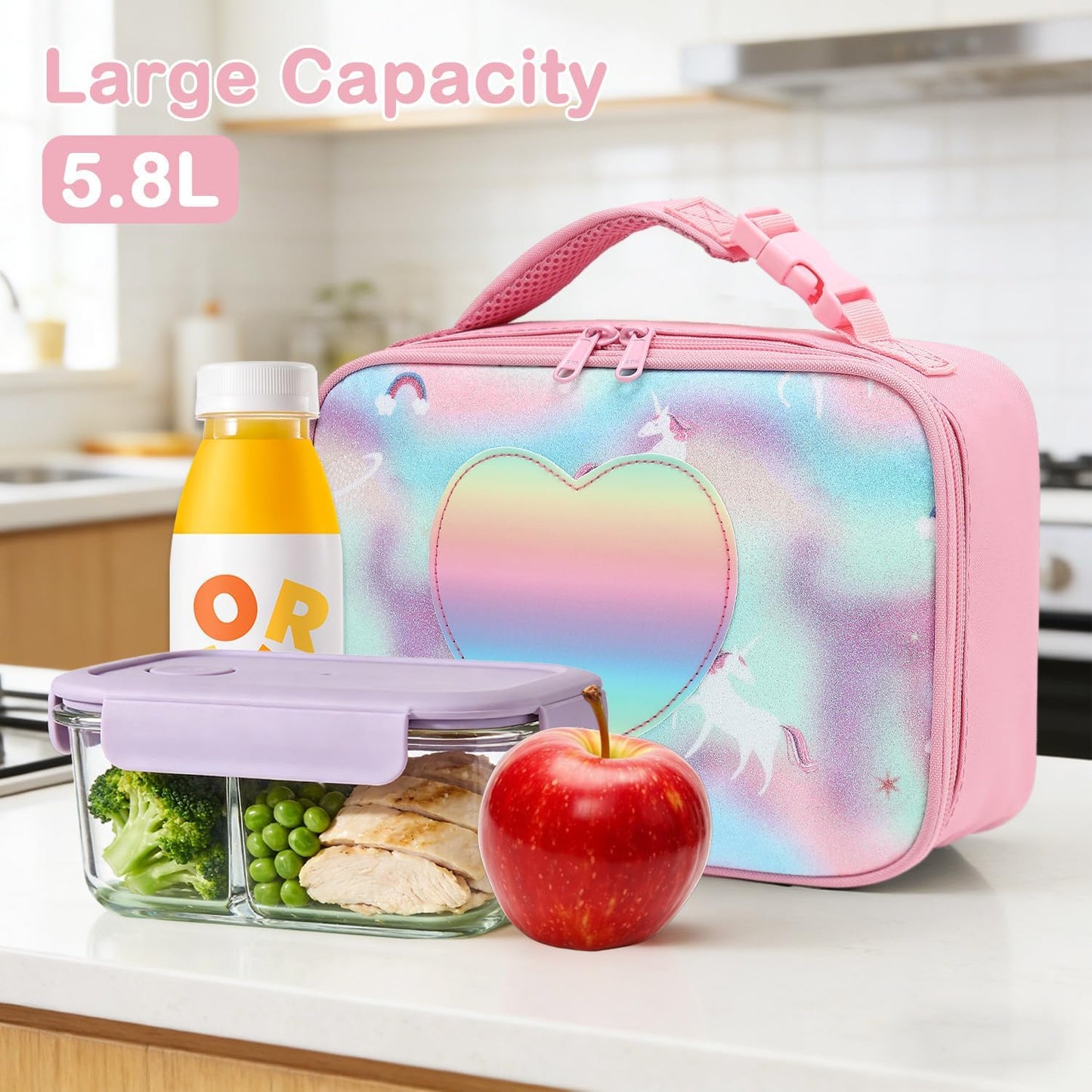 FlowFly Kids Lunch box Insulated Soft Bag Mini Cooler Back to School Thermal Meal Tote Kit for Girls, Boys, Black