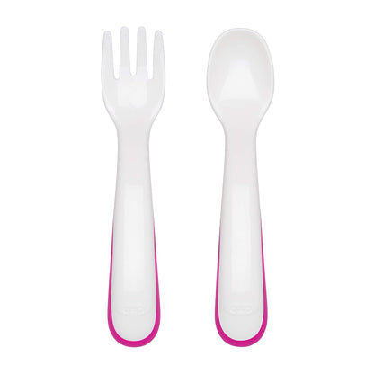 OXO Tot Plastic Fork & Spoon Set With Travel Case- Pink